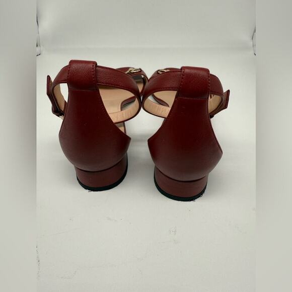 Gucci Burgundy red leather Horsebit ankle strap peep toe low heel sandals EU38.5 - Picture 5 of 11
